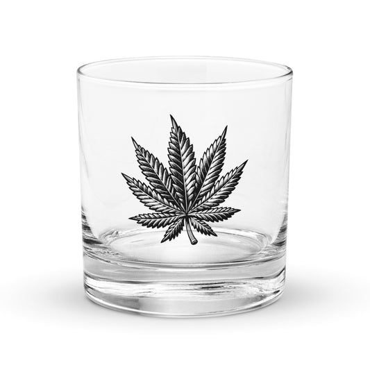 Cannabis Leaf Rocks Glass